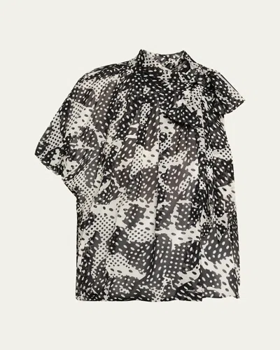 Dries Van Noten Crunch Polka-dot Silk Chiffon Balloon Blouse In Neutral