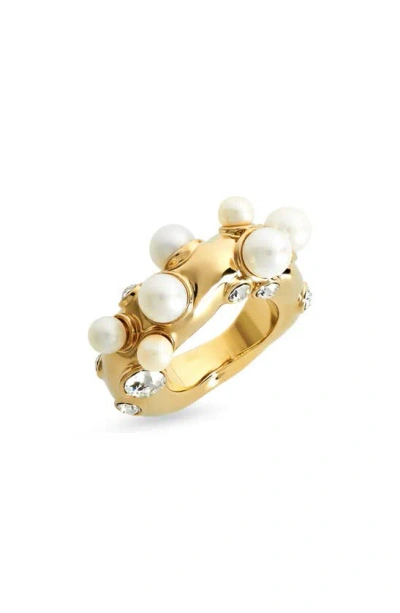 Dries Van Noten Crystal & Freshwater Pearl Ring In Gold