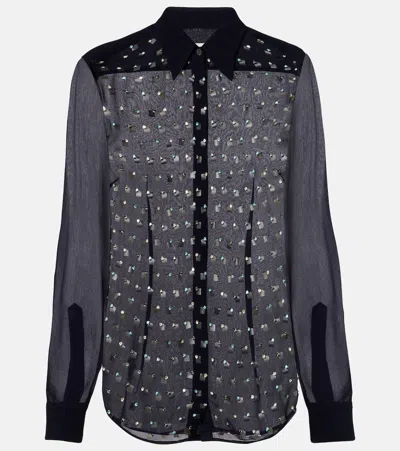 Dries Van Noten Crystal-embellished Sheer Shirt In Black