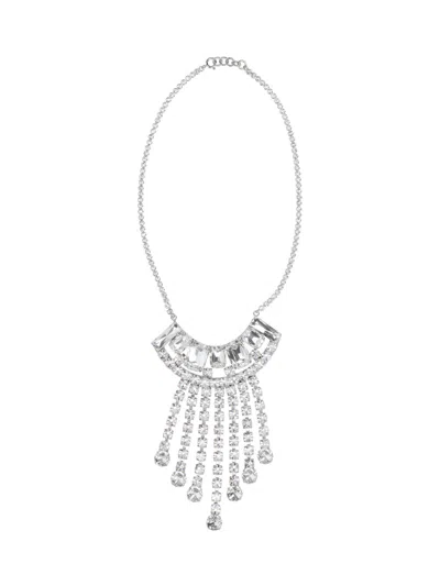 Dries Van Noten Crystal Fringe Statement Necklace In Silver