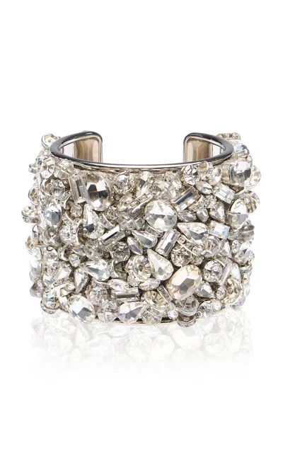 Dries Van Noten Cuff Bracelet With Leather In Silver