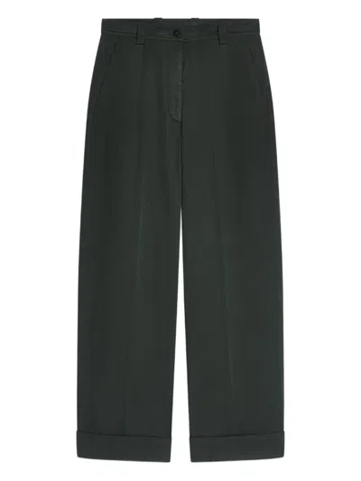 Dries Van Noten Cuffed Cotton Pants In Green