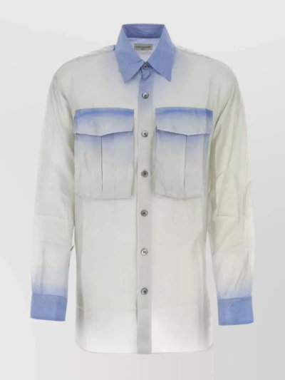 Dries Van Noten Cuffed Sleeves Silk Shirt With Chest Pockets In Neutral
