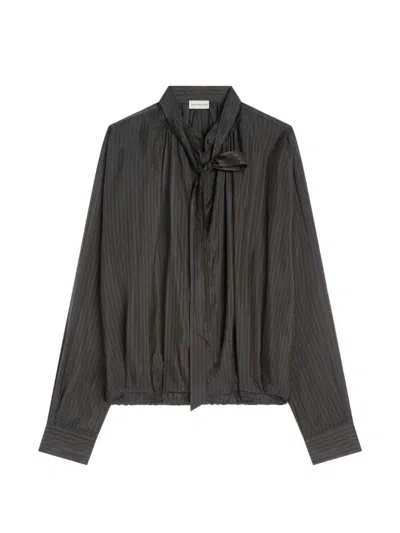Dries Van Noten Cupro Blouse With Drawstring In Brown