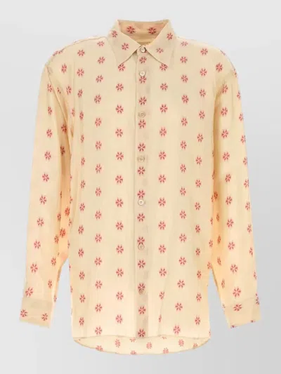 Dries Van Noten Cupro Shirt Floral Pattern Relaxed Fit In Neutral