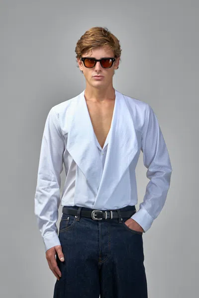 Dries Van Noten Curlbitt Bow Neck Cotton Poplin Shirt In White