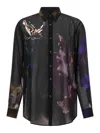 Dries Van Noten Men Printed Organza Curles Shirt In Black