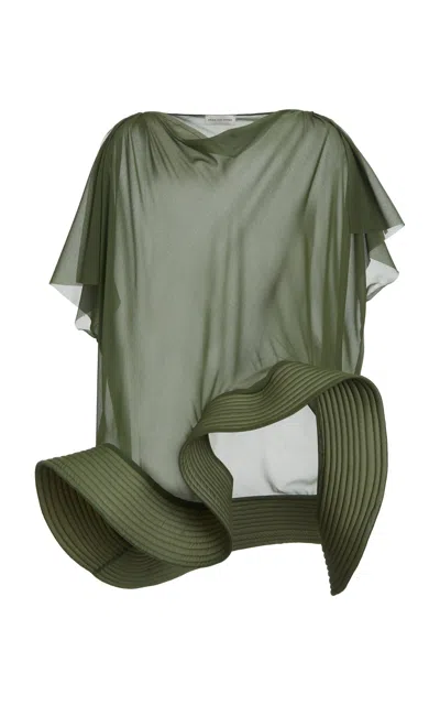 Dries Van Noten Curly Ruffled Silk-voile Top In Khaki