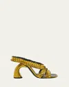 Dries Van Noten Curved-heel Ruffled Metallic Leather Sandals In Gold