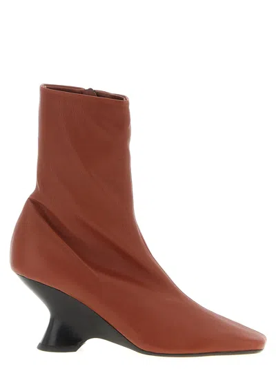 Dries Van Noten Curved Wedge Heel Ankle Boot In Brown
