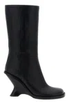 Dries Van Noten Curved Wedge Heel Boots In Black