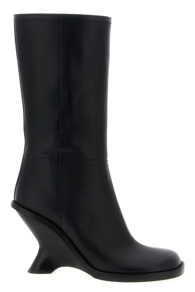 Dries Van Noten Curved Wedge Heel Boots In Black