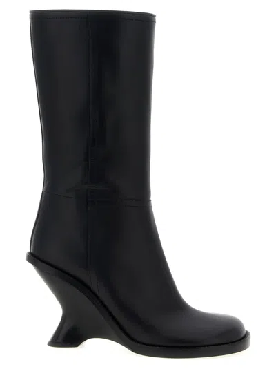 Dries Van Noten Curved Wedge Heel Boots In Black