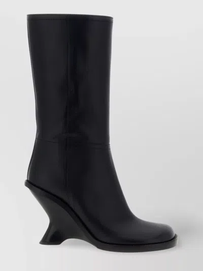 Dries Van Noten Curved Wedge Heel Knee-high Boots In Black