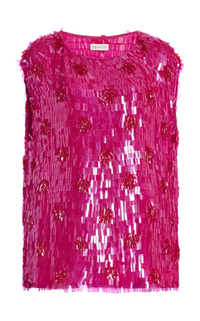Dries Van Noten Cuzco Sequined Silk Top In Pink