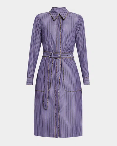 Dries Van Noten Dafari Striped Belted Midi Shirtdress In Steel