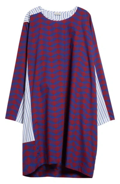 Dries Van Noten Daias Spliced Print Short Cotton Dress In Blue 504