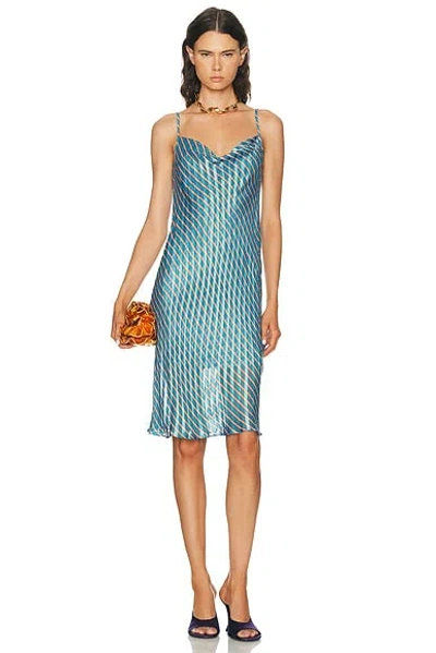 Dries Van Noten Draped Striped Satin And Chiffon Midi Dress In Blue