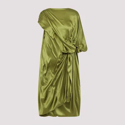 Dries Van Noten Dalant Silk Dress With Lateral Knot In Green