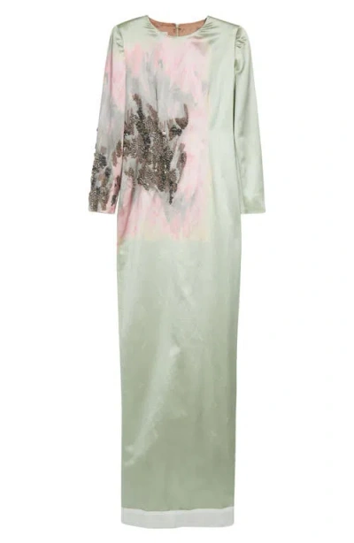 Dries Van Noten Dalista Beaded Brushtroke Long Sleeve Dress In Mint