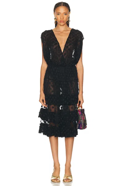 Dries Van Noten Ruffled Polka-dot Cotton-blend Mesh Midi Dress In Black