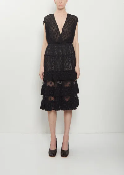 Dries Van Noten Ruffled Polka-dot Cotton-blend Mesh Midi Dress In Black