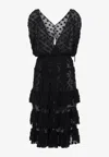 Dries Van Noten Ruffled Polka-dot Cotton-blend Mesh Midi Dress In Black