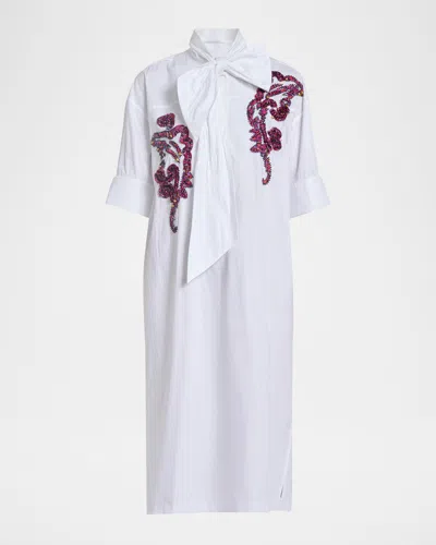 Dries Van Noten Dalma Embellished Cotton Poplin Neck-bow Dress In White
