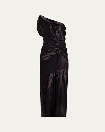 Dries Van Noten Damari One-shoulder Pleated Dress In Purple