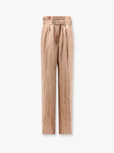 Dries Van Noten Damasked Linen And Viscose Trouser With Belt In Pink