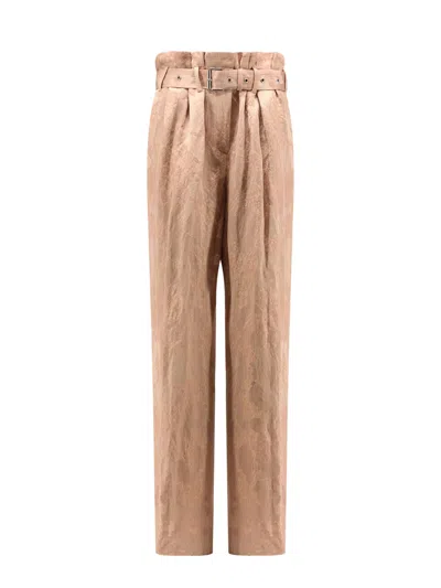 DRIES VAN NOTEN DAMASKED LINEN AND VISCOSE TROUSER WITH BELT
