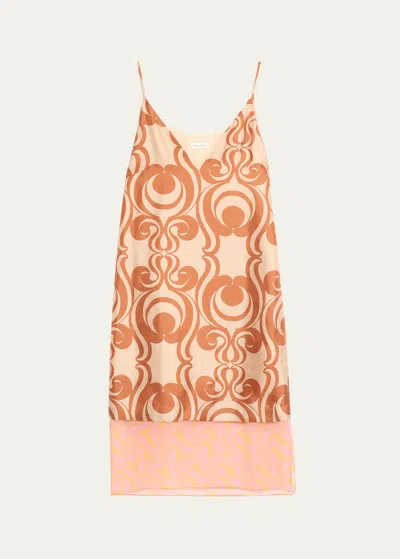 Dries Van Noten Dantar Printed Silk Midi Dress In Brown