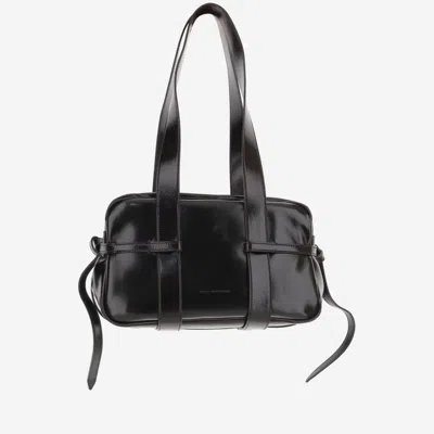 Dries Van Noten Dark Brown Glossy Leather Shoulder Bag In Black