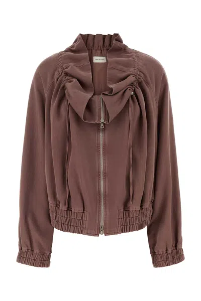 Dries Van Noten Dark Pink Cupro Blend Voly Jacket In Brown