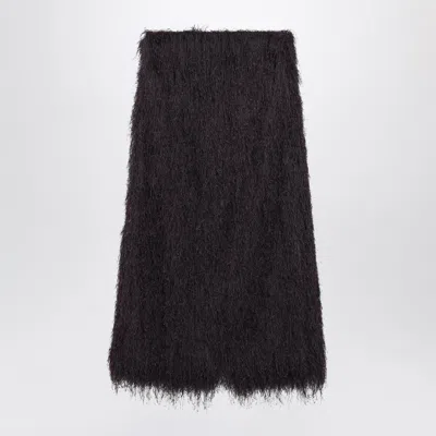 Dries Van Noten Dark Purple Midi Skirt With Fringes In Black