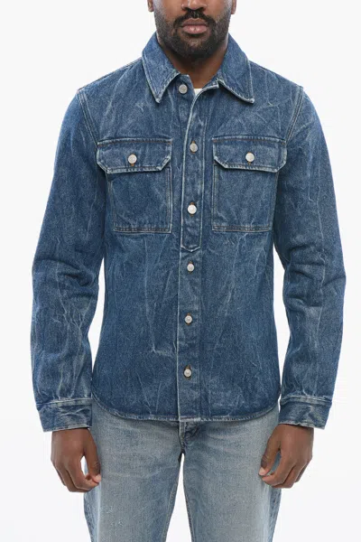 Dries Van Noten Dark Washed Denim Shirt With Breast-pockets In Blue