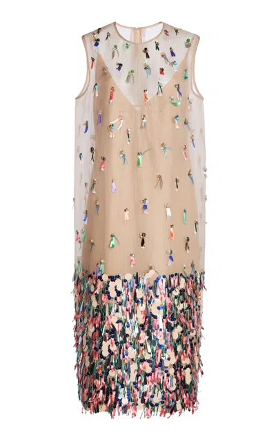 Dries Van Noten Darona Embellished Midi Dress In Neutral