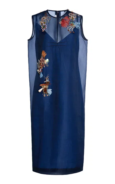Dries Van Noten Darona Embellished Midi Dress In Blue