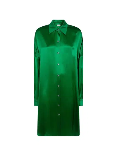 Dries Van Noten Dasia Long Classic Shirt Mini Dress In Green