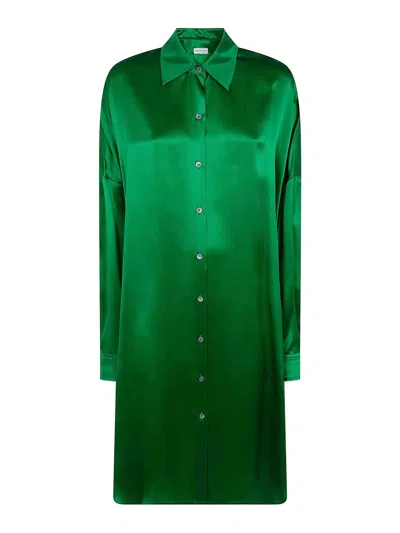 Dries Van Noten Dasia Long Classic Shirt Mini Dress In Green
