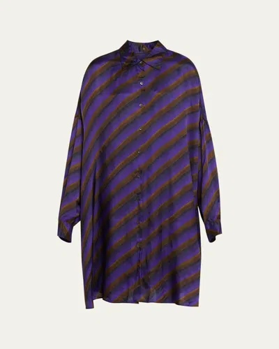 Dries Van Noten Oversized Striped Satin-twill Mini Shirt Dress In Purple