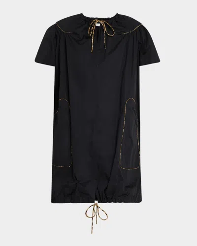 Dries Van Noten Dattia Short-sleeve Mini Peasant Dress In Black