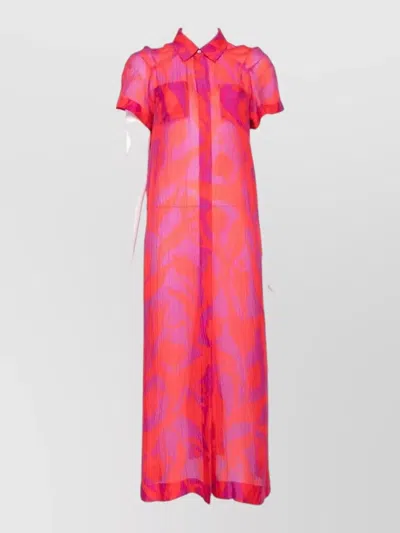 Dries Van Noten Davinia Midi Dress Short Sleeves Pattern In Red