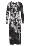 Dries Van Noten Davion Abstract Floral Long Sleeve Midi Dress In Black