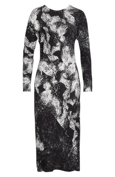 Dries Van Noten Davion Abstract Floral Long Sleeve Midi Dress In Black