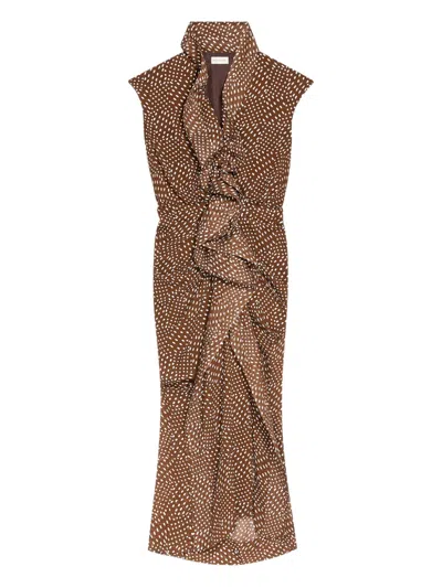 Dries Van Noten Davylo Ruffled Midi Dress In Brown