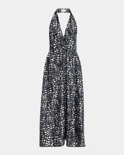 Dries Van Noten Deana Cinched Backless Halter Maxi Dress In Black