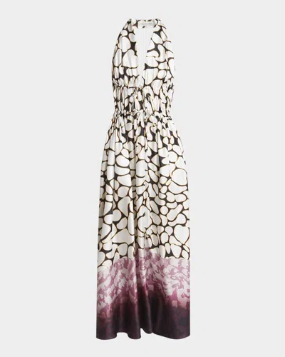DRIES VAN NOTEN DEANA PLUNGING HALTER TIE SILK MAXI DRESS