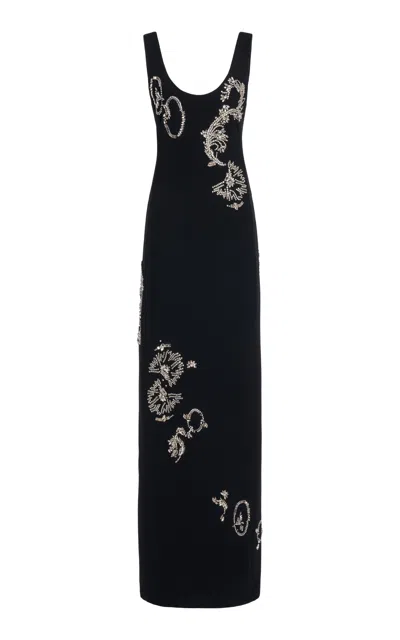 Dries Van Noten Debant Embroidered Crepe Maxi Dress In Black