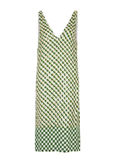 Dries Van Noten Debbie Embellished Checked Midi Dress In Green